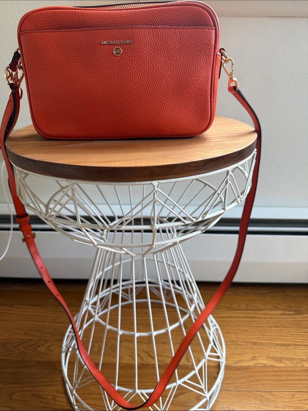 Michael Kors Coral Orange Pebbled Leather Crossbody Bag